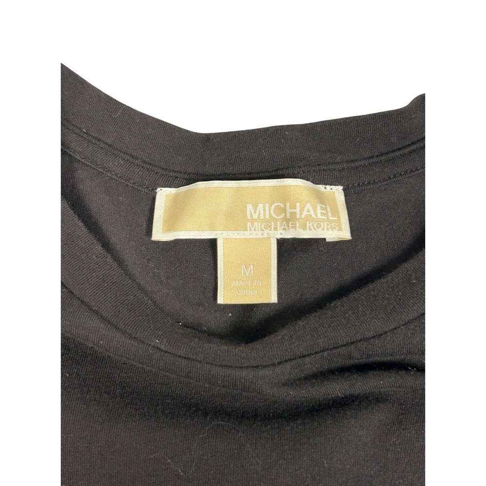 Michael Kors Womens Black Side Ruched T-Shirt Midi Dress Gold MK Logo Medium - Picture 3 of 10
